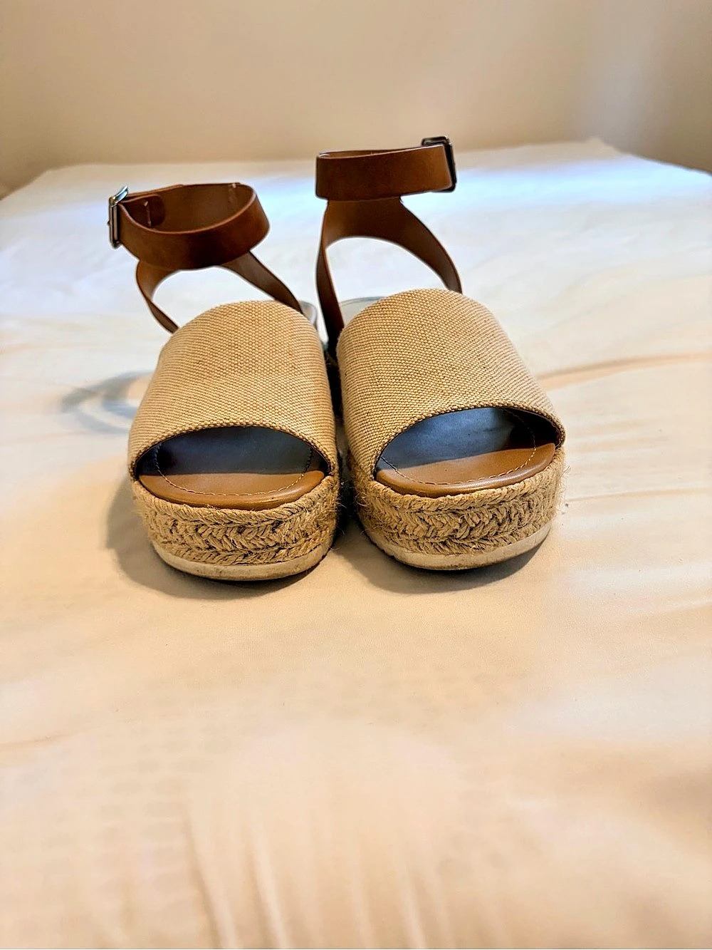 Espadrille Wedge Sandals in Brown & Beige Like New